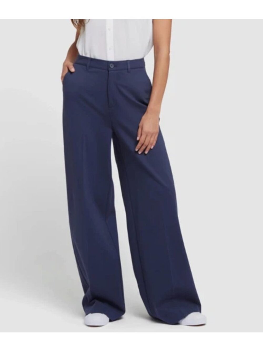 NYDJ Whitney Pants High Waist Wide Leg Ponte Knit Blue 12